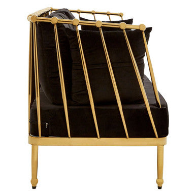 Novo Black Velvet and Gold Finish 3 Seater Sofa