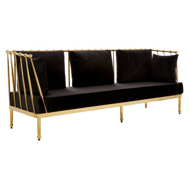 Novo Black Velvet and Gold Finish 3 Seater Sofa