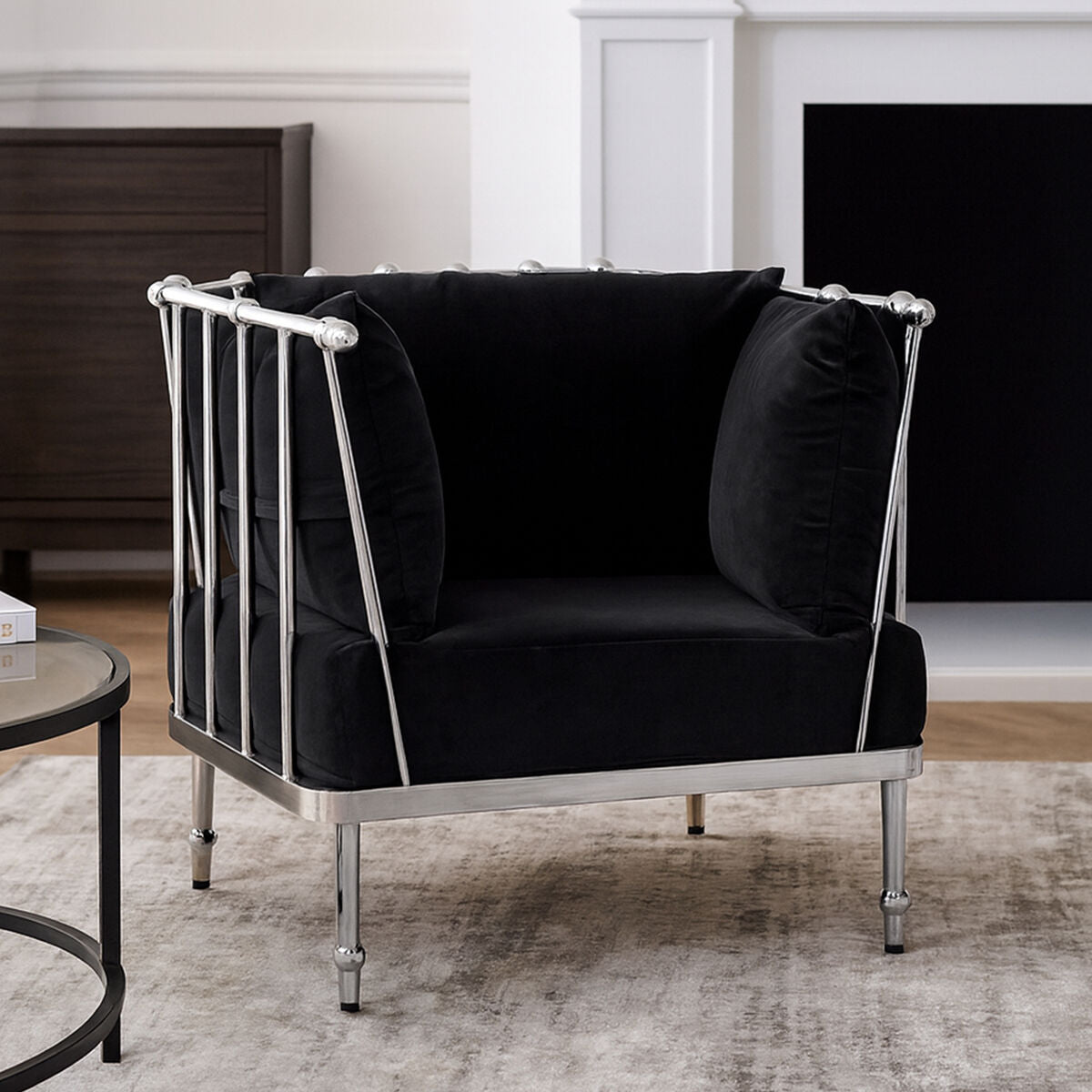 Novo Black Velvet and Silver Finish Chair