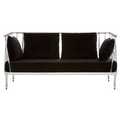 Novo Black Velvet and Silver Finish 2 Seater Sofa