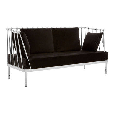 Novo Black Velvet and Silver Finish 2 Seater Sofa