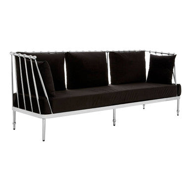 Novo Black Velvet 3 Seater Sofa with Silver Frame