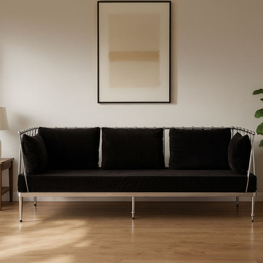 Novo Black Velvet 3 Seater Sofa with Silver Frame