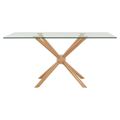 Novo Clear Glass and Rose Gold Finish Rectangular Dining Table