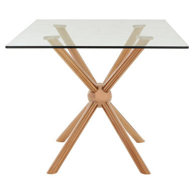 Novo Clear Glass and Rose Gold Finish Rectangular Dining Table