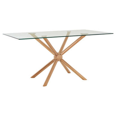 Novo Clear Glass and Rose Gold Finish Rectangular Dining Table