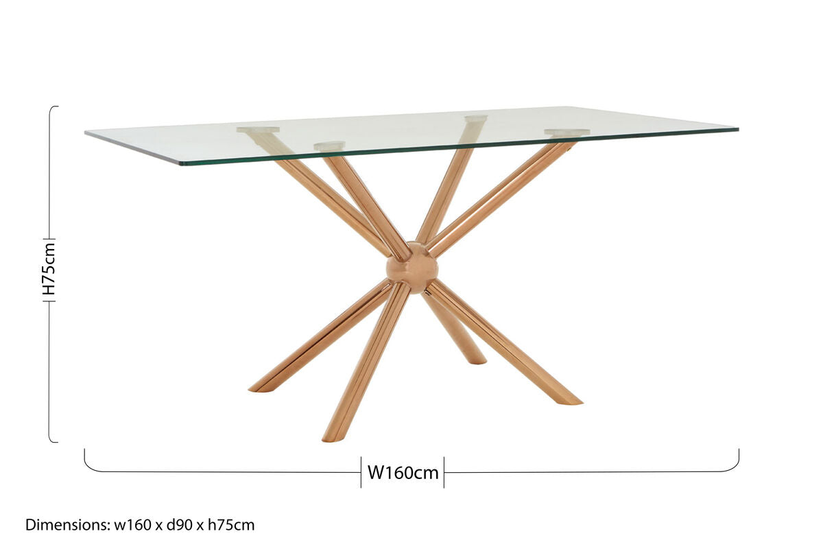 Novo Clear Glass and Rose Gold Finish Rectangular Dining Table