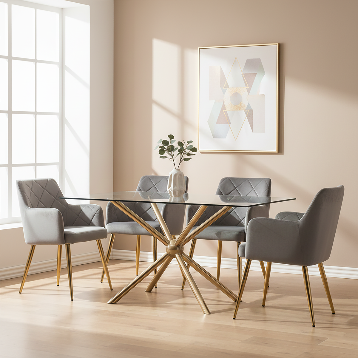 Novo Clear Glass and Rose Gold Finish Rectangular Dining Table