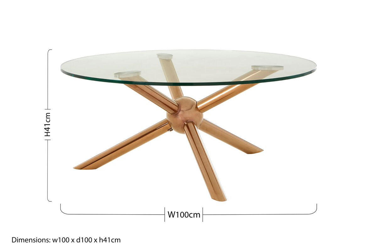 Novo Clear Glass and Rose Gold Finish Coffee Table