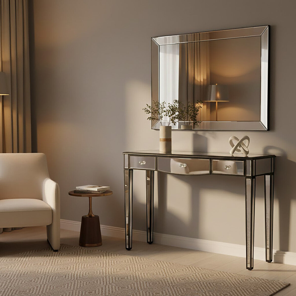 Graciela Mirrored 3 Drawer Console Table