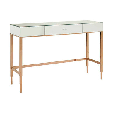 Goldie Rose Gold Finish Mirrored Console Table with Drawer