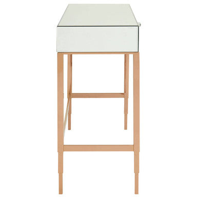 Goldie Rose Gold Finish Mirrored Console Table with Drawer