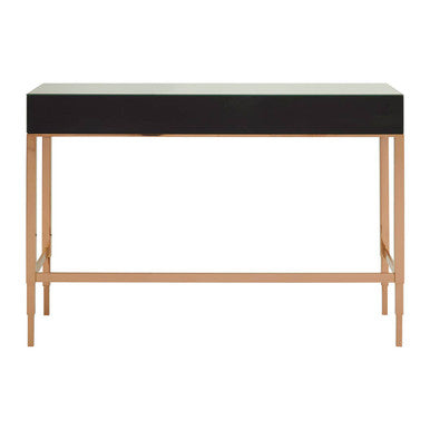 Goldie Rose Gold Finish Mirrored Console Table with Drawer
