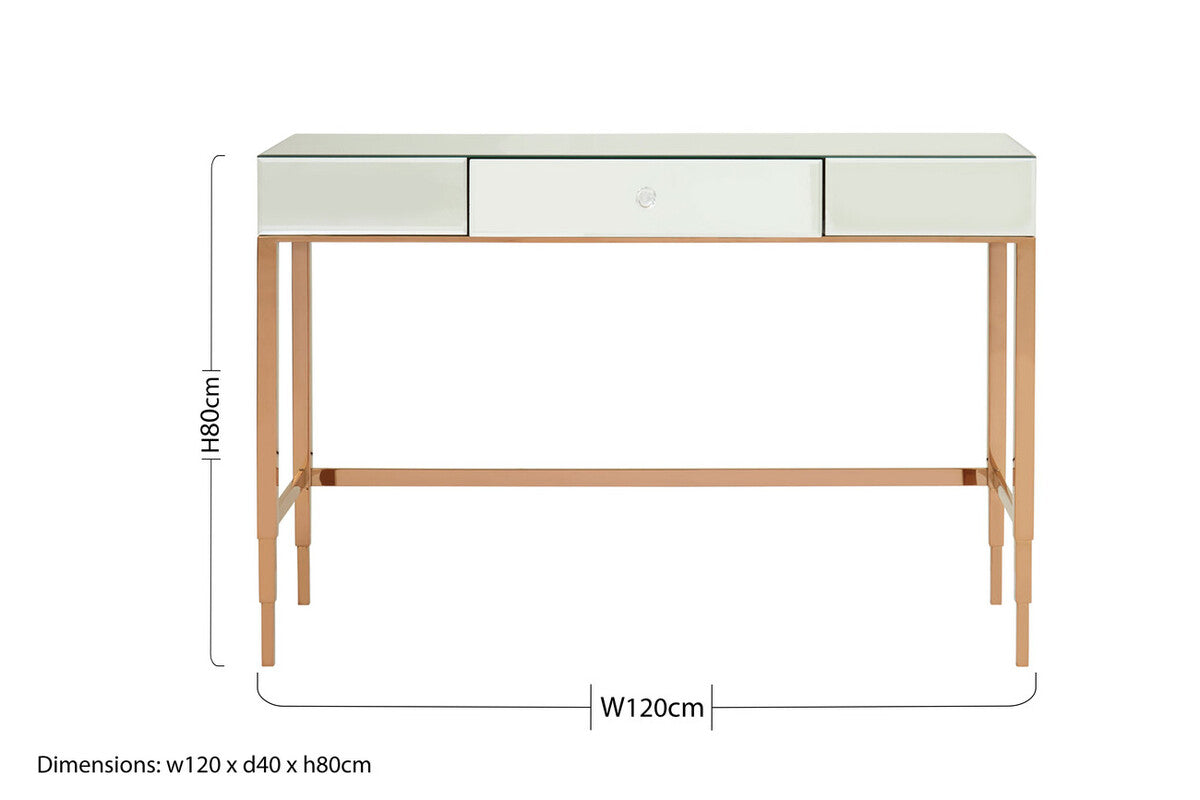 Goldie Rose Gold Finish Mirrored Console Table with Drawer