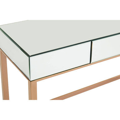Goldie Rose Gold Finish Mirrored Console Table with Drawer