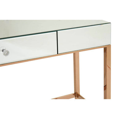 Goldie Rose Gold Finish Mirrored Console Table with Drawer