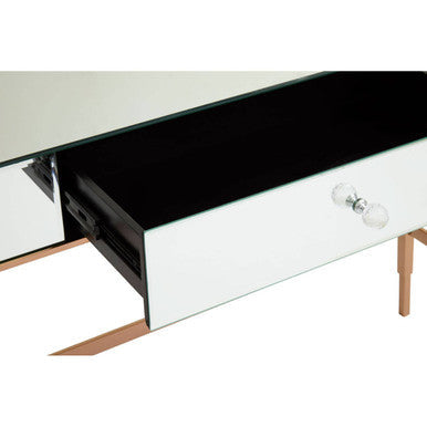 Goldie Rose Gold Finish Mirrored Console Table with Drawer