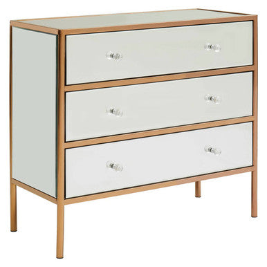 Goldie Rose Gold Finish Mirrored 3 Drawer Chest