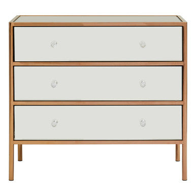 Goldie Rose Gold Finish Mirrored 3 Drawer Chest