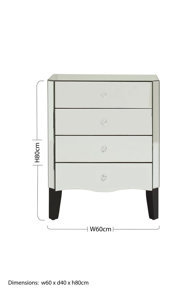 Gabriella Mirrored 4 Drawer Chest with Crystal Handles