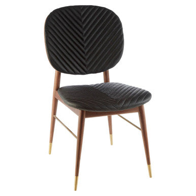 Black Leather and Walnut Wood Dining Chair