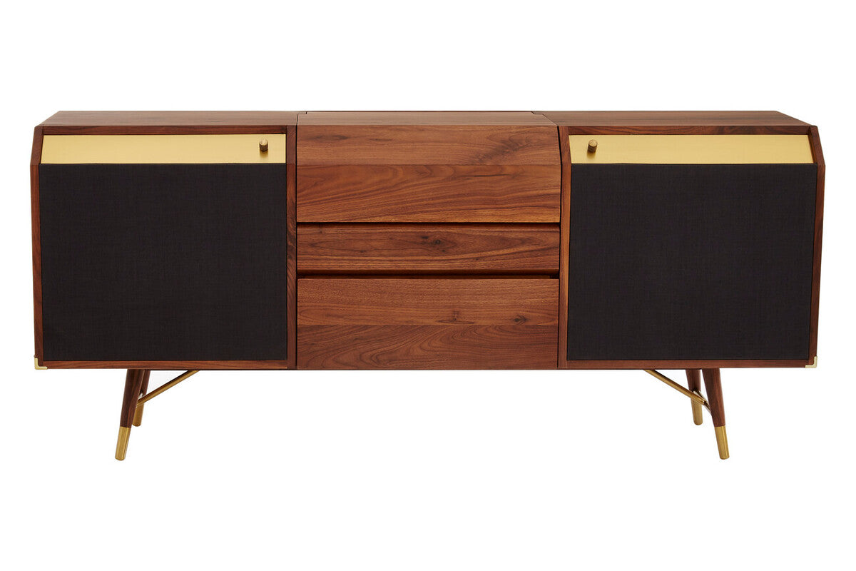Kenso Walnut Wood Sideboard with Brass Finish Accents