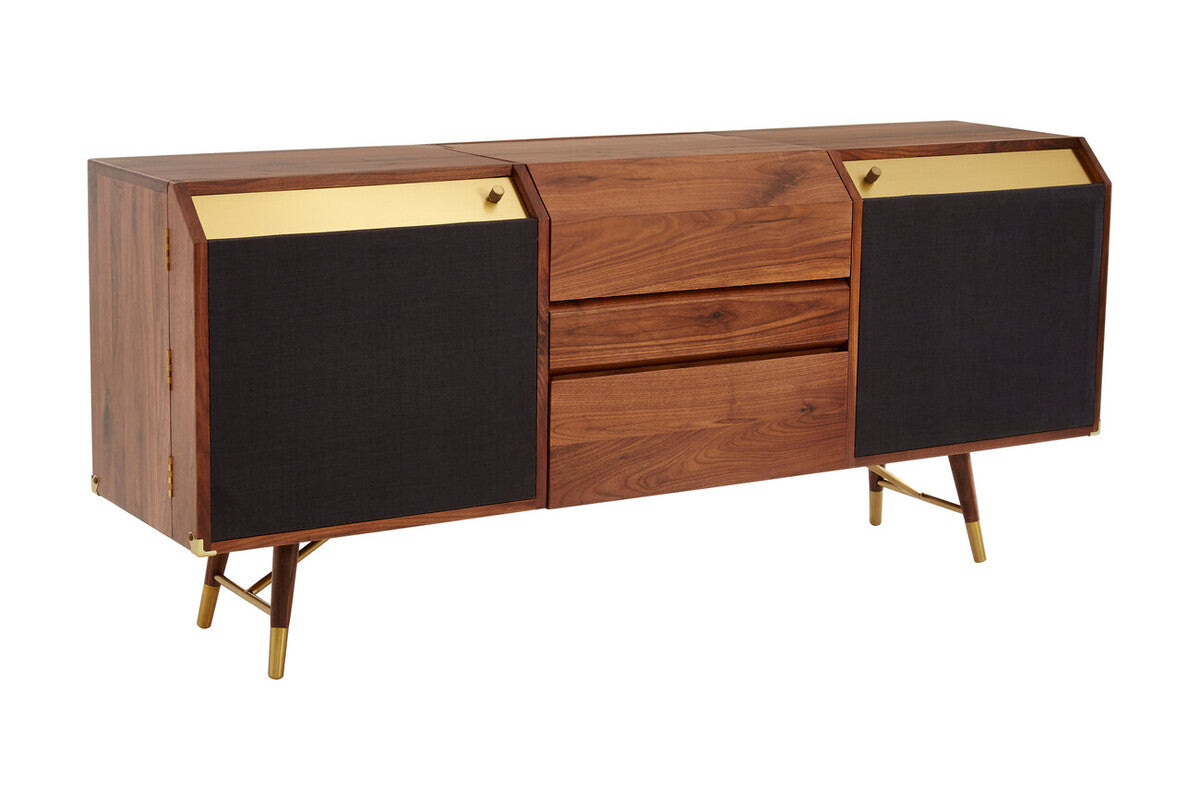 Kenso Walnut Wood Sideboard with Brass Finish Accents
