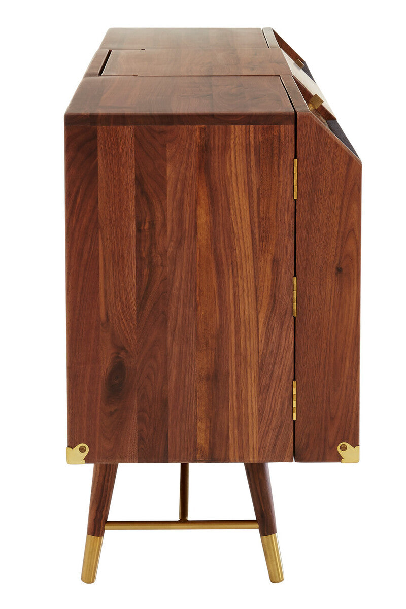 Kenso Walnut Wood Sideboard with Brass Finish Accents