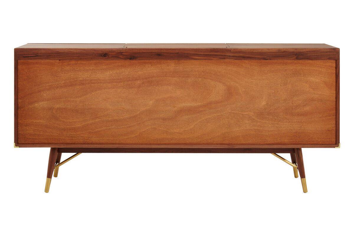 Kenso Walnut Wood Sideboard with Brass Finish Accents