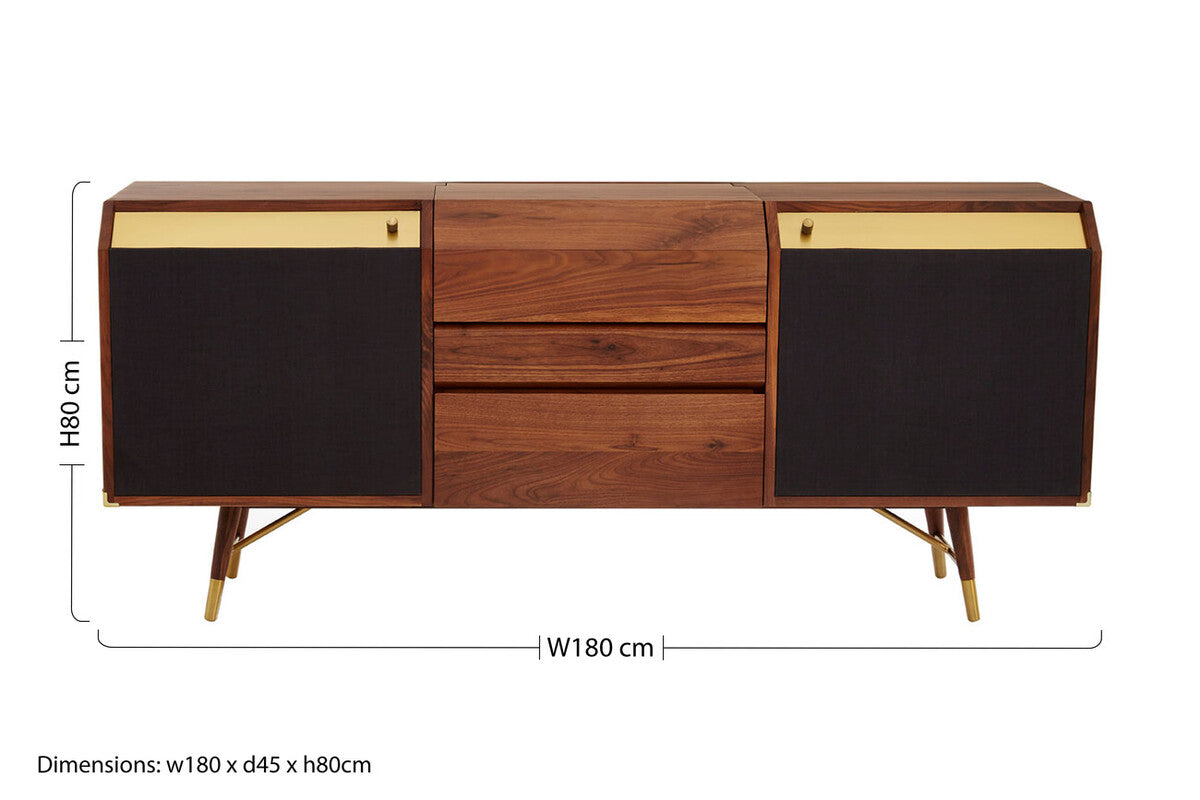 Kenso Walnut Wood Sideboard with Brass Finish Accents