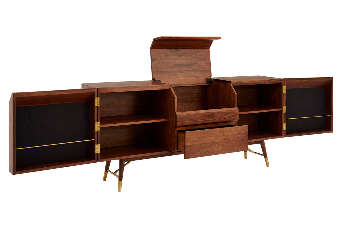 Kenso Walnut Wood Sideboard with Brass Finish Accents