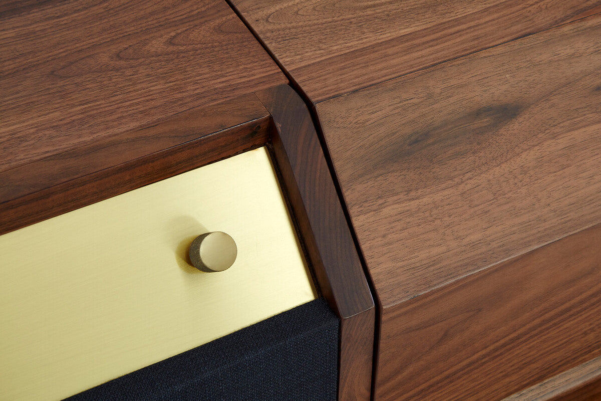 Kenso Walnut Wood Sideboard with Brass Finish Accents