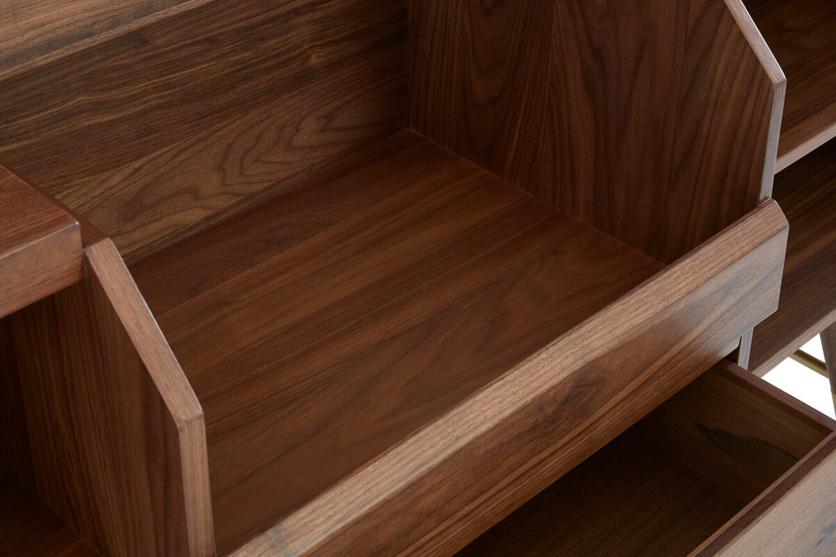 Kenso Walnut Wood Sideboard with Brass Finish Accents