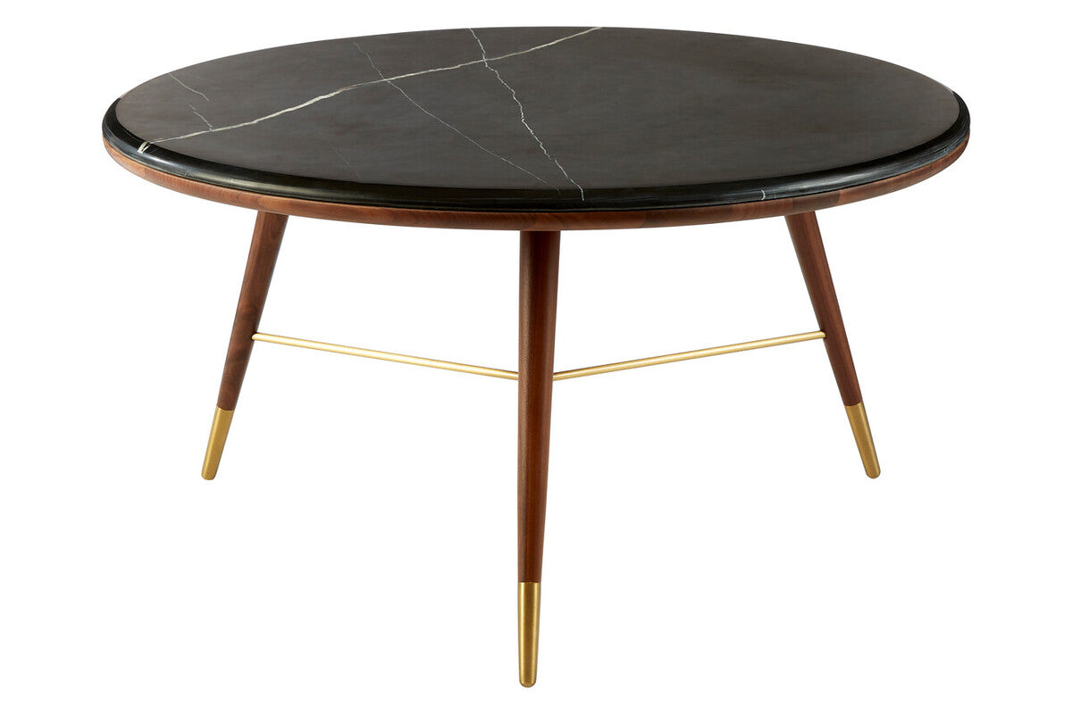 Kenso Dark Grey Marble and Walnut Wood Coffee Table