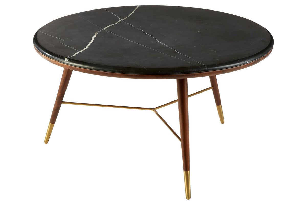 Kenso Dark Grey Marble and Walnut Wood Coffee Table