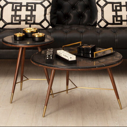 Kenso Dark Grey Marble and Walnut Wood Coffee Table