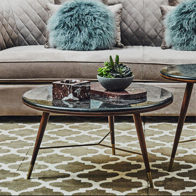 Kenso Dark Grey Marble and Walnut Wood Coffee Table