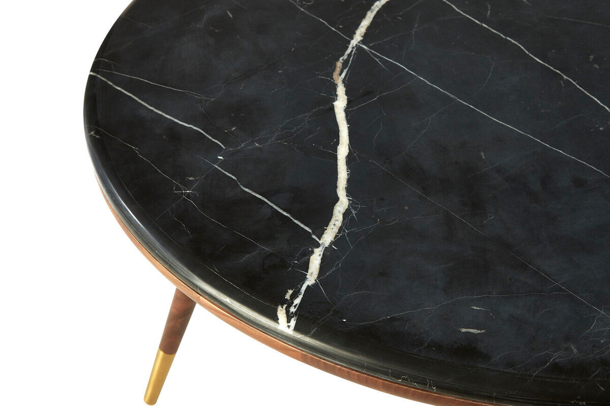 Kenso Dark Grey Marble and Walnut Wood Coffee Table