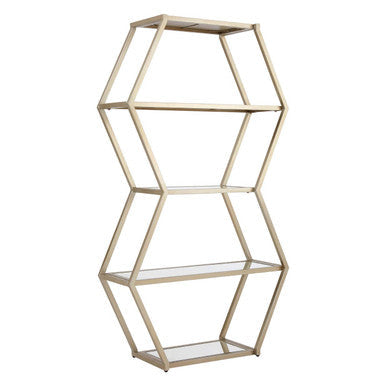 Roana Champagne Finish Mirrored Hexagon Shelf Unit