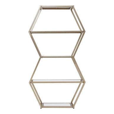 Roana Champagne Finish Mirrored Hexagon Shelf Unit