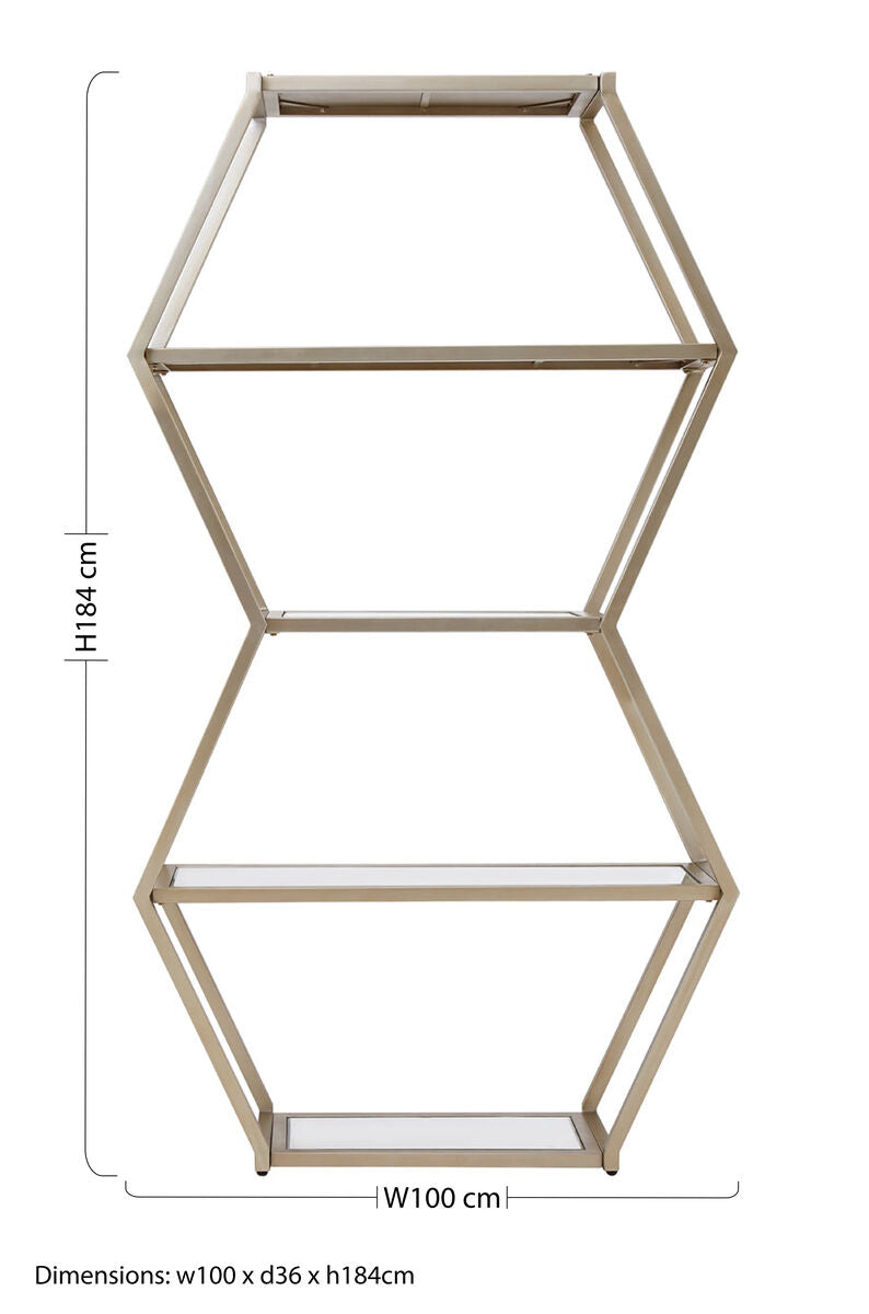 Roana Champagne Finish Mirrored Hexagon Shelf Unit