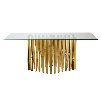 Clear Glass Dining Table with Gold Finish Base 180cm