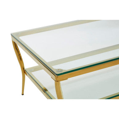 Arezzo Clear Glass 2 Tier Coffee Table with Gold Finish Frame