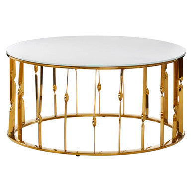 Arezzo White Glass Round Coffee Table with Gold Finish Frame