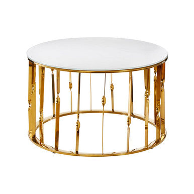 Arezzo White Glass Round Coffee Table with Gold Finish Frame