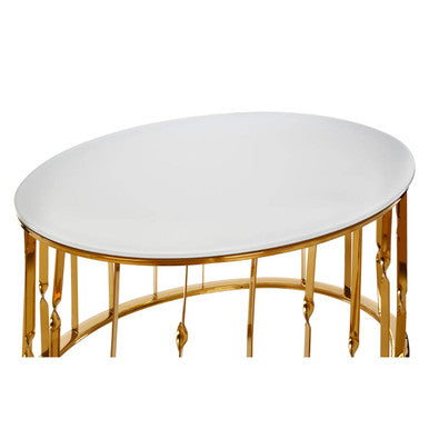 Arezzo White Glass Round Coffee Table with Gold Finish Frame