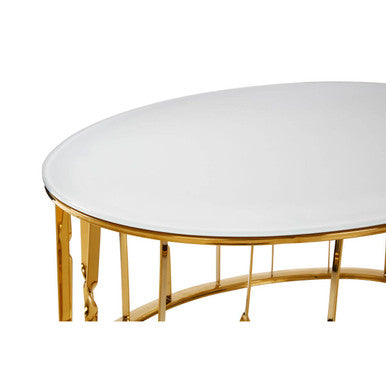 Arezzo White Glass Round Coffee Table with Gold Finish Frame
