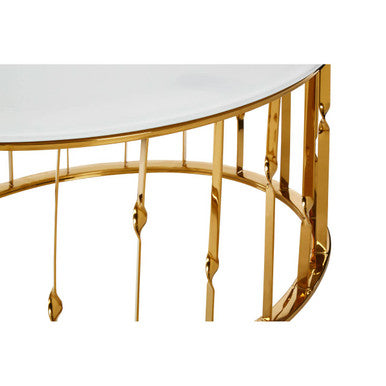 Arezzo White Glass Round Coffee Table with Gold Finish Frame