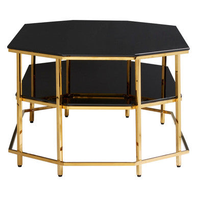 Arezzo Black Glass 2 Tier Coffee Table with Gold Finish Frame