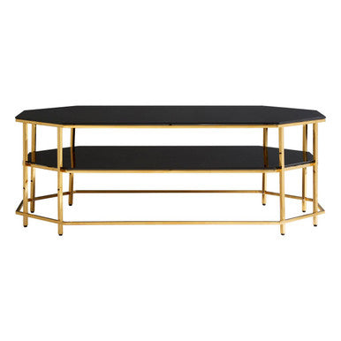 Arezzo Black Glass 2 Tier Coffee Table with Gold Finish Frame